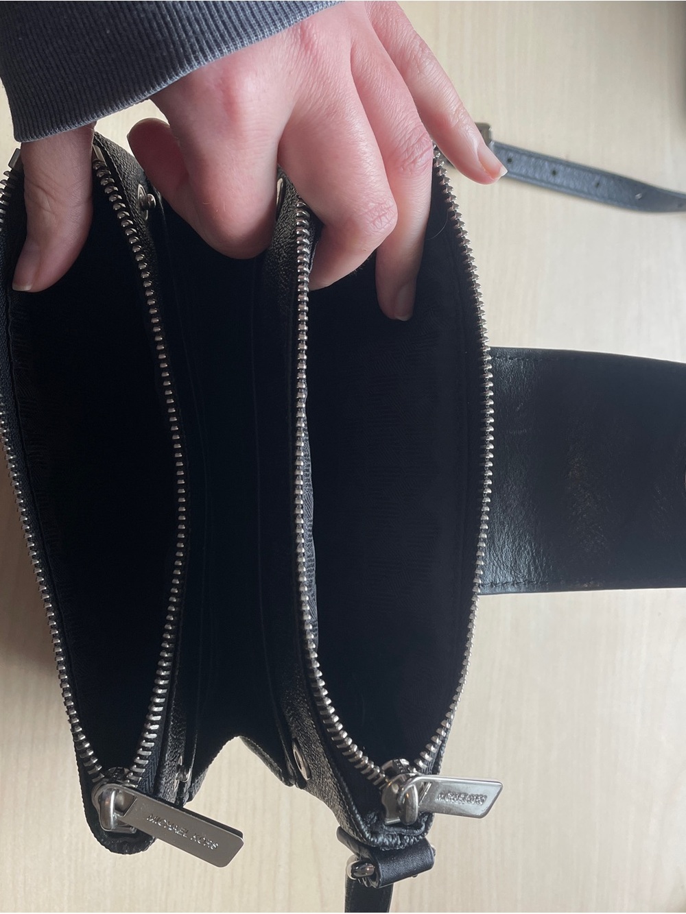 Michael Kors Black Textured MK Crossbody Bag with Silver Logo - Picture 4 of 7